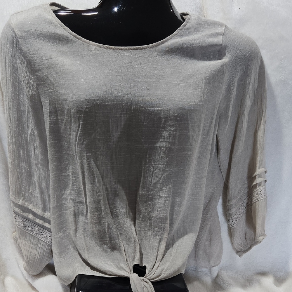 I.N. Studio Light Gray Blouse with Lace Accents